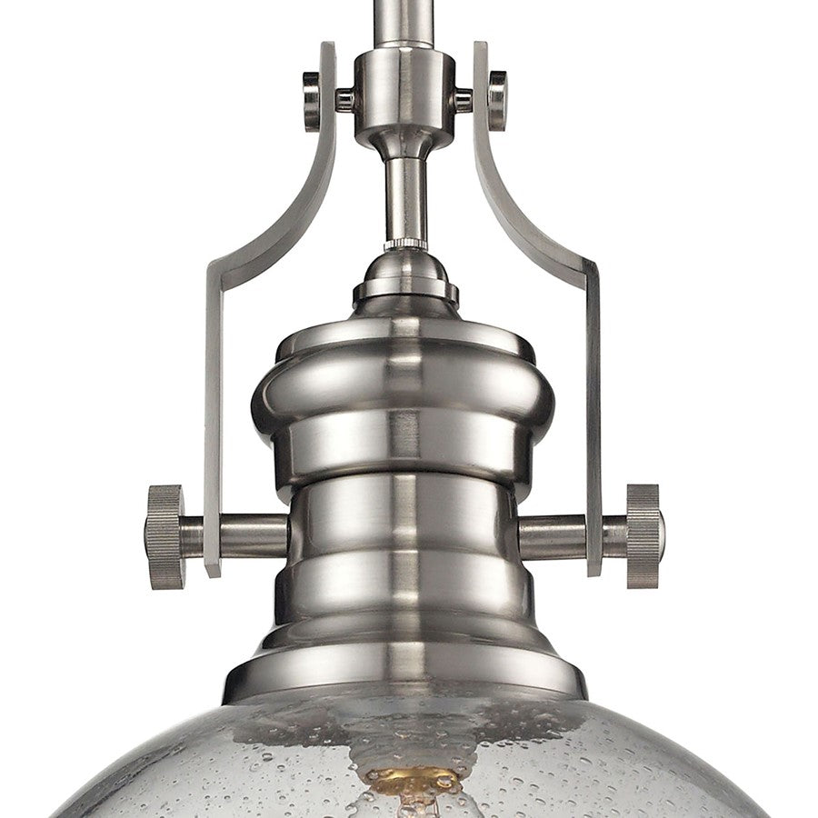 Atlas Lighting Chadwick 13in 1-Light Pendant | Transitional Satin Nickel and Clear Seeded Glass | Kitchen Island & Dining Room | Model CL11750-NK3