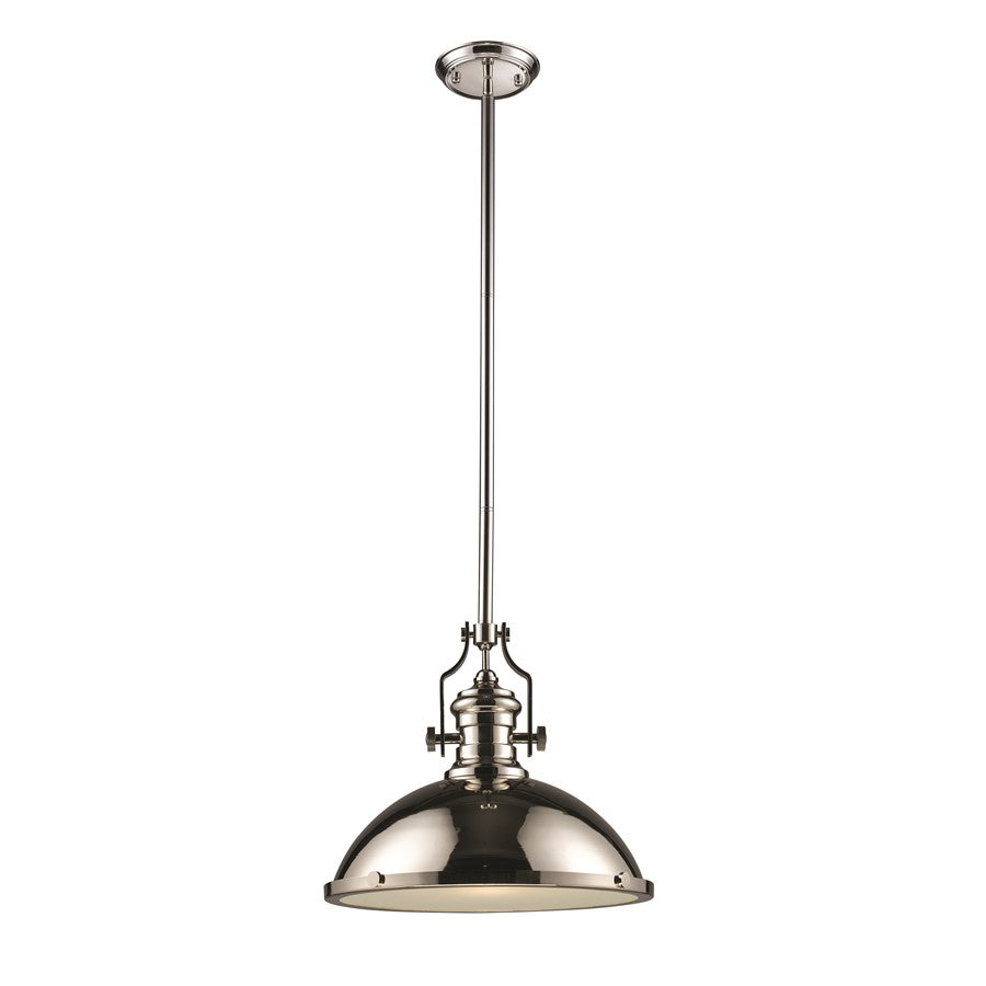Atlas Lighting Chadwick 17in 1-Light Pendant | Transitional Polished Nickel and Nickel Metal Shade | Kitchen Island & Dining Room | Model CL11751-CH