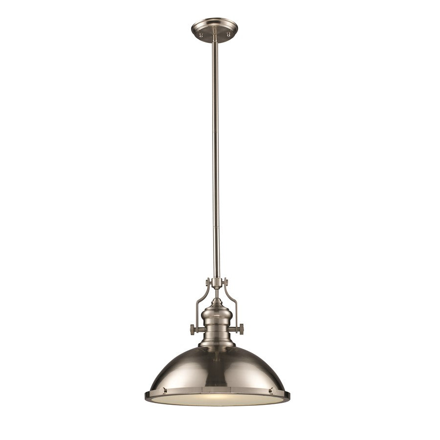 Atlas Lighting Chadwick 17in 1-Light Pendant | Transitional Satin Nickel and Nickel Metal Shade | Kitchen Island & Dining Room | Model CL11751-NK