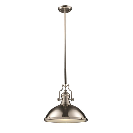 Atlas Lighting Chadwick 17in 1-Light Pendant | Transitional Satin Nickel and Nickel Metal Shade | Kitchen Island & Dining Room | Model CL11751-NK