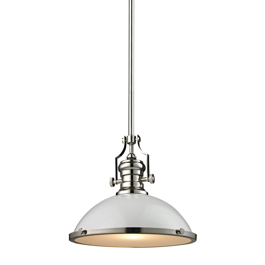 Atlas Lighting Chadwick 17in 1-Light Pendant | Transitional Polished Nickel and Gloss White Metal Shade | Kitchen Island & Dining | Model CL11751-NK2