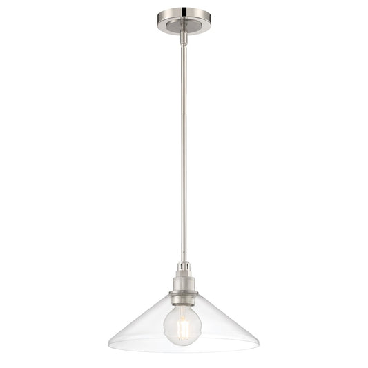Atlas Lighting Charis 12.5in 1-Light Pendant | Transitional Polished Nickel and Brushed Nickel with Clear Glass | Kitchen Island | Model CL11752-NK