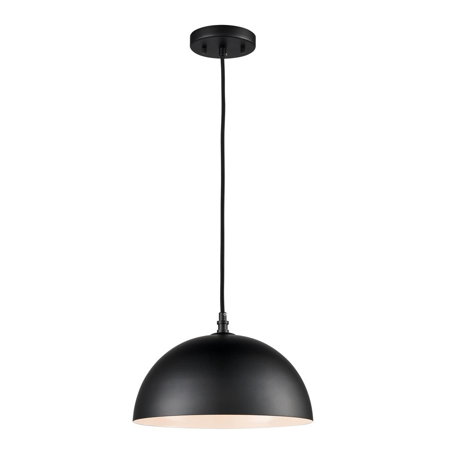 Atlas Lighting Chelsea 12in 1-Light Pendant | Modern Black Metal Dome | Kitchen Island & Dining Room | 12 x 12 x 7.5 in | Model CL11753-BK