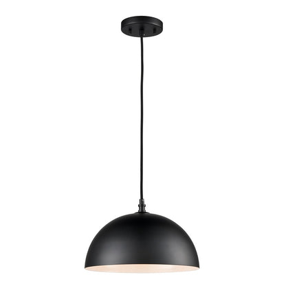 Atlas Lighting Chelsea 12in 1-Light Pendant | Modern Black Metal Dome | Kitchen Island & Dining Room | 12 x 12 x 7.5 in | Model CL11753-BK