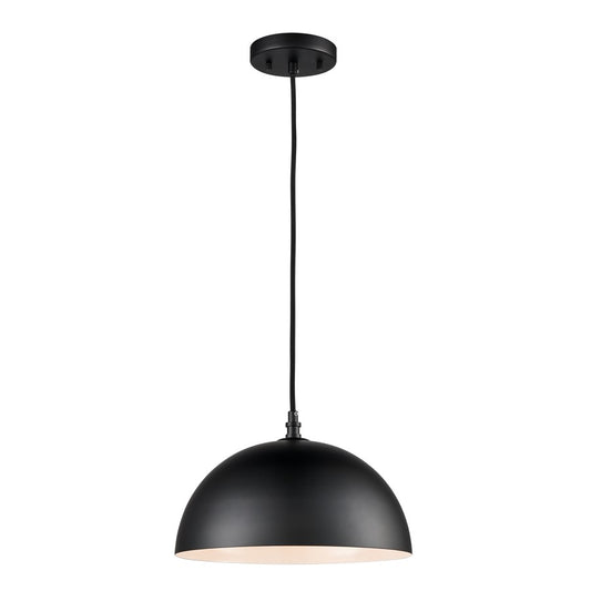 Atlas Lighting Chelsea 12in 1-Light Pendant | Modern Black Metal Dome | Kitchen Island & Dining Room | 12 x 12 x 7.5 in | Model CL11753-BK