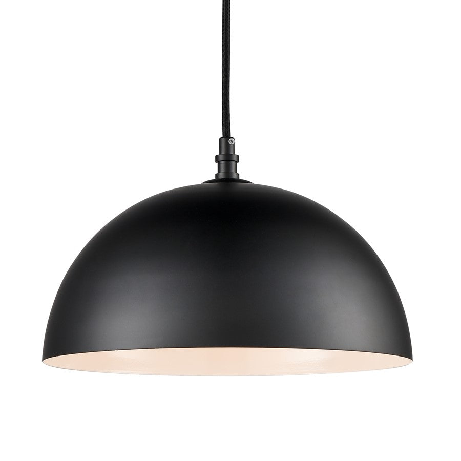Atlas Lighting Chelsea 12in 1-Light Pendant | Modern Black Metal Dome | Kitchen Island & Dining Room | 12 x 12 x 7.5 in | Model CL11753-BK