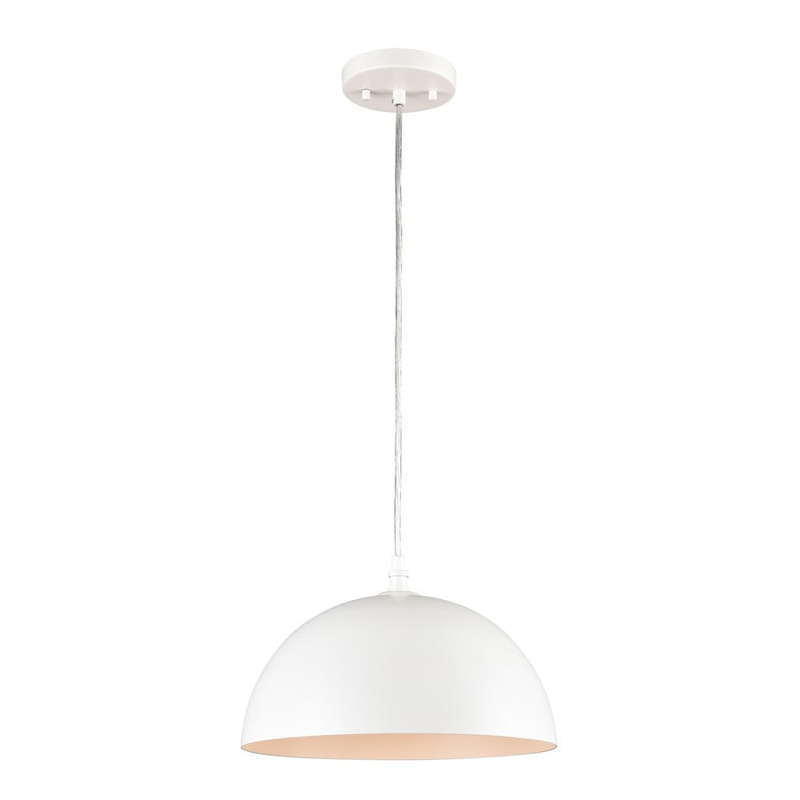 Atlas Lighting Chelsea 12in 1-Light Pendant | Modern White Metal Dome | Kitchen Island & Dining Room | 12 x 12 x 7.5 in | Model CL11753-WH