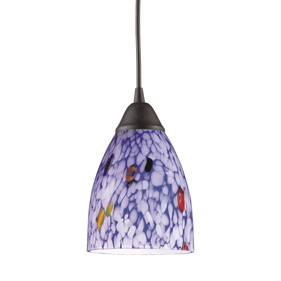 Atlas Lighting Classico 5in 1-Light Pendant | Transitional Dark Rust and Starburst Blue Glass | Kitchen Island & Dining Room | Model CL11754-BL