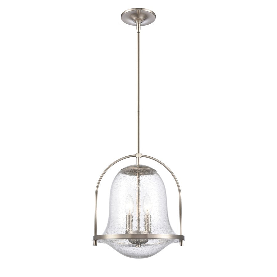 Atlas Lighting Connection 12in 2-Light Pendant | Transitional Satin Nickel and Clear Seeded Glass | Kitchen Island & Dining Room | Model CL11755-NK