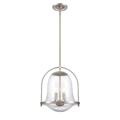 Atlas Lighting Connection 12in 2-Light Pendant | Transitional Satin Nickel and Clear Seeded Glass | Kitchen Island & Dining Room | Model CL11755-NK