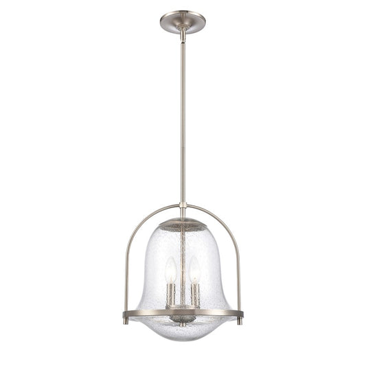 Atlas Lighting Connection 12in 2-Light Pendant | Transitional Satin Nickel and Clear Seeded Glass | Kitchen Island & Dining Room | Model CL11755-NK