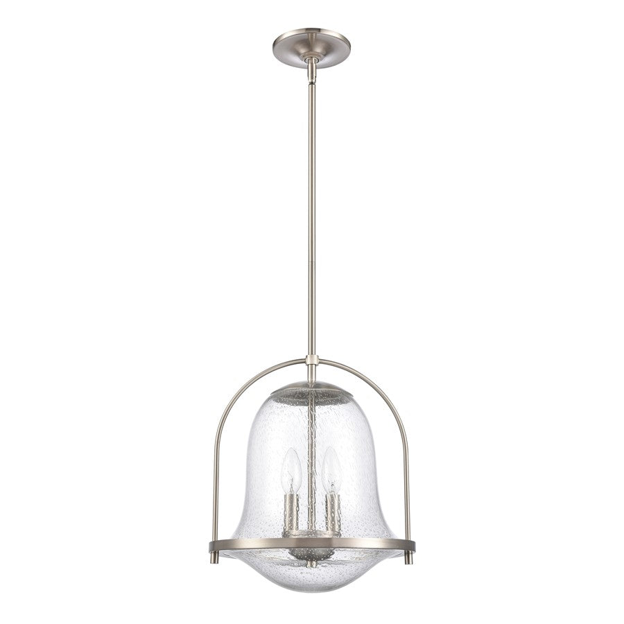 Atlas Lighting Connection 12in 2-Light Pendant | Transitional Satin Nickel and Clear Seeded Glass | Kitchen Island & Dining Room | Model CL11755-NK