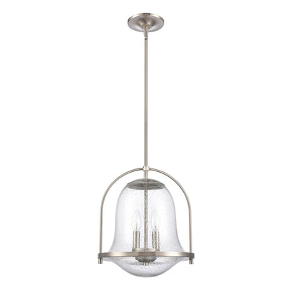 Atlas Lighting Connection 12in 2-Light Pendant | Transitional Satin Nickel and Clear Seeded Glass | Kitchen Island & Dining Room | Model CL11755-NK