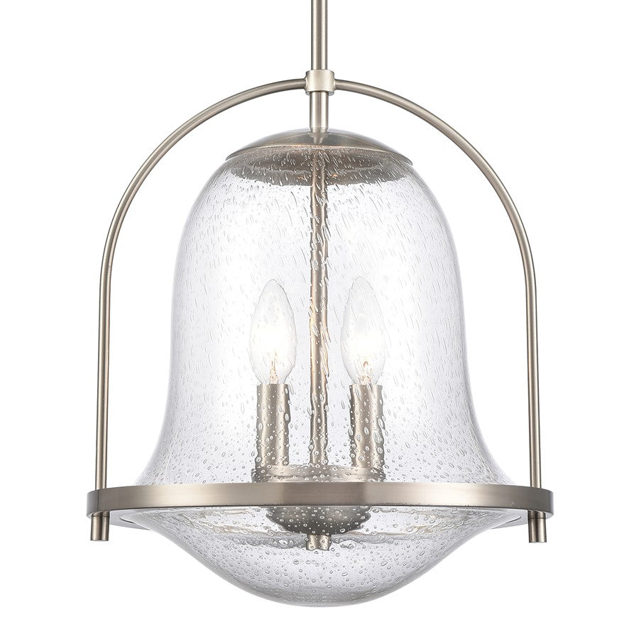 Atlas Lighting Connection 12in 2-Light Pendant | Transitional Satin Nickel and Clear Seeded Glass | Kitchen Island & Dining Room | Model CL11755-NK
