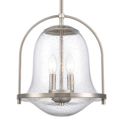 Atlas Lighting Connection 12in 2-Light Pendant | Transitional Satin Nickel and Clear Seeded Glass | Kitchen Island & Dining Room | Model CL11755-NK