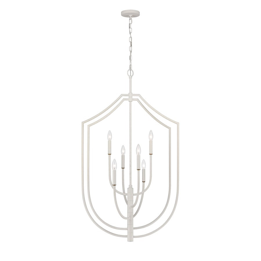 Atlas Lighting Continuance 26in 6-Light Pendant | Modern Textured White and Satin Brass Linear | Kitchen Island & Dining Room | Model CL11756-WH