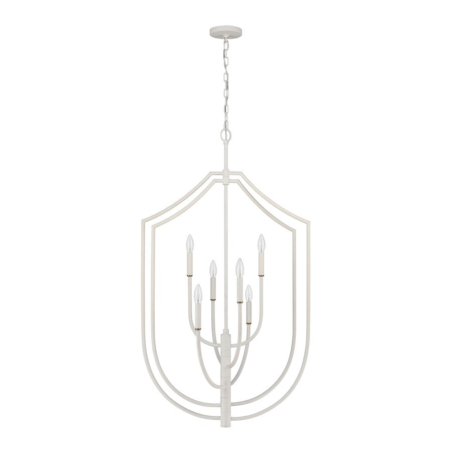 Atlas Lighting Continuance 26in 6-Light Pendant | Modern Textured White and Satin Brass Linear | Kitchen Island & Dining Room | Model CL11756-WH