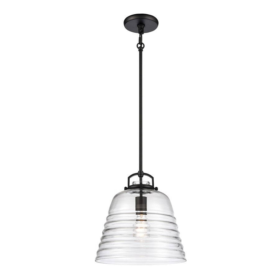 Atlas Lighting Current 12in 1-Light Pendant | Transitional Matte Black and Clear Glass | Kitchen Island & Dining Room | Model CL11759-BK