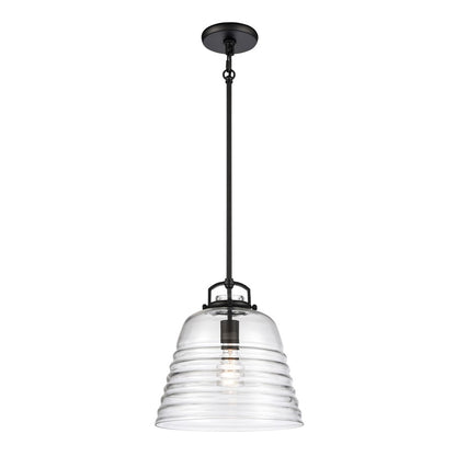 Atlas Lighting Current 12in 1-Light Pendant | Transitional Matte Black and Clear Glass | Kitchen Island & Dining Room | Model CL11759-BK