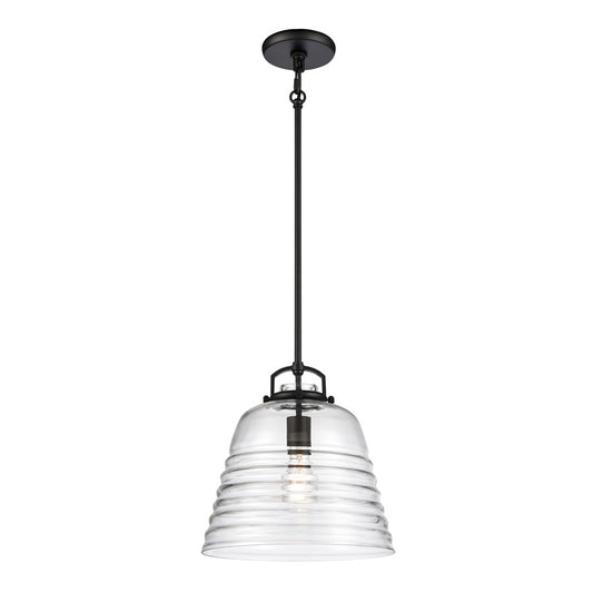 Atlas Lighting Current 12in 1-Light Pendant | Transitional Matte Black and Clear Glass | Kitchen Island & Dining Room | Model CL11759-BK