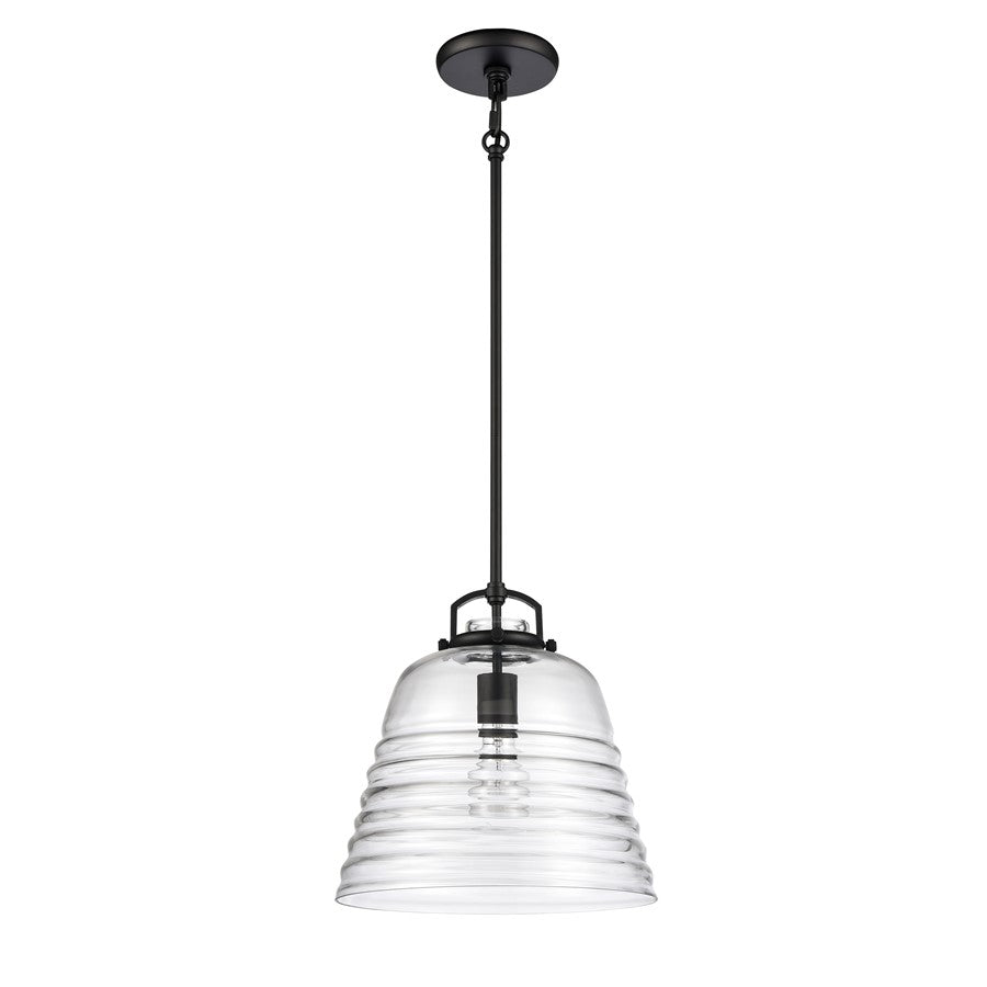Atlas Lighting Current 12in 1-Light Pendant | Transitional Matte Black and Clear Glass | Kitchen Island & Dining Room | Model CL11759-BK