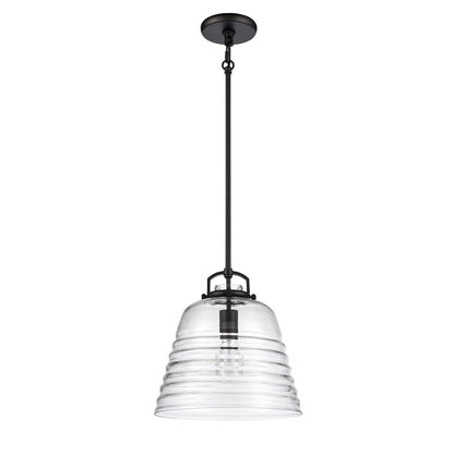 Atlas Lighting Current 12in 1-Light Pendant | Transitional Matte Black and Clear Glass | Kitchen Island & Dining Room | Model CL11759-BK