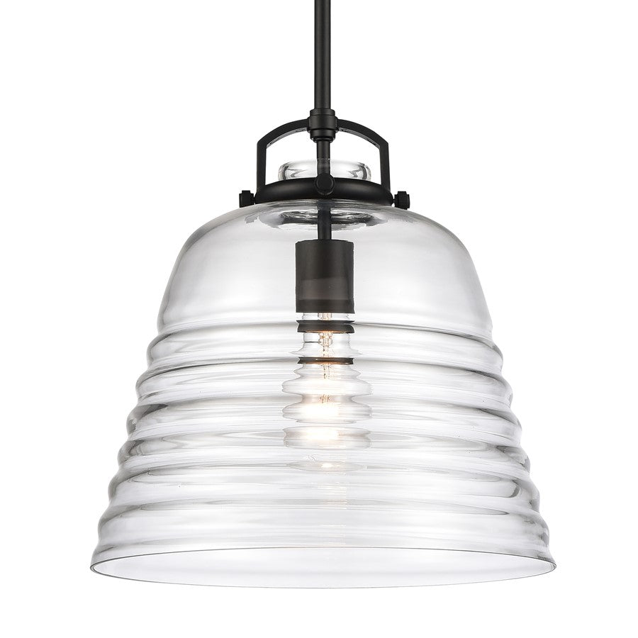 Atlas Lighting Current 12in 1-Light Pendant | Transitional Matte Black and Clear Glass | Kitchen Island & Dining Room | Model CL11759-BK