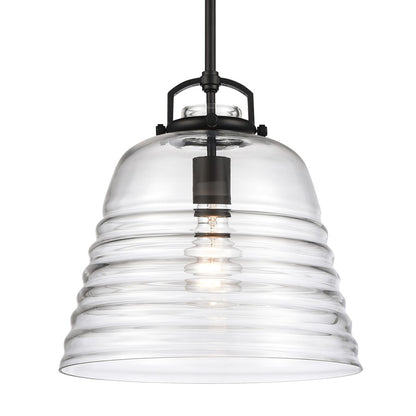 Atlas Lighting Current 12in 1-Light Pendant | Transitional Matte Black and Clear Glass | Kitchen Island & Dining Room | Model CL11759-BK