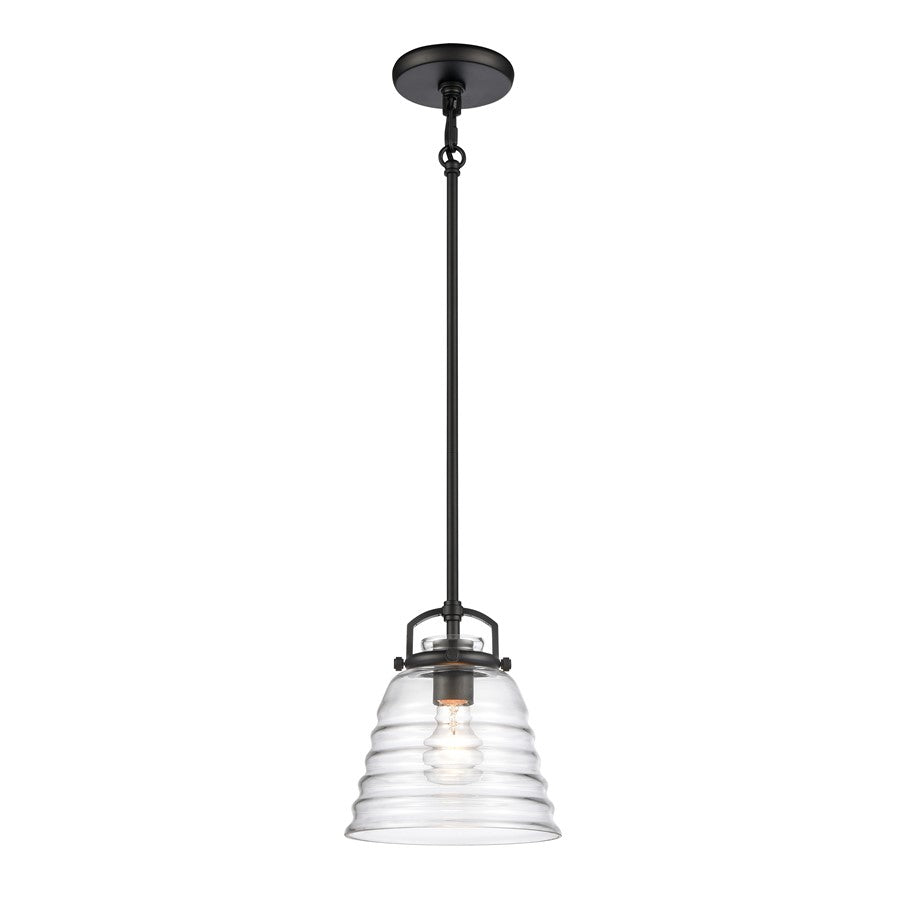 Atlas Lighting Current 8in 1-Light Pendant | Transitional Matte Black and Clear Glass | Kitchen Island & Dining Room | 8 x 8 x 9 in | Model CL11760-BK