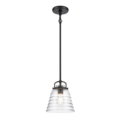 Atlas Lighting Current 8in 1-Light Pendant | Transitional Matte Black and Clear Glass | Kitchen Island & Dining Room | 8 x 8 x 9 in | Model CL11760-BK