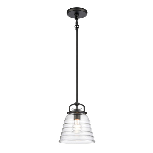 Atlas Lighting Current 8in 1-Light Pendant | Transitional Matte Black and Clear Glass | Kitchen Island & Dining Room | 8 x 8 x 9 in | Model CL11760-BK