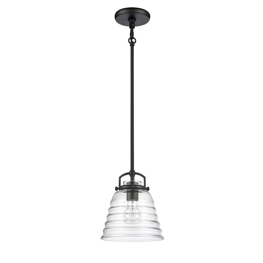 Atlas Lighting Current 8in 1-Light Pendant | Transitional Matte Black and Clear Glass | Kitchen Island & Dining Room | 8 x 8 x 9 in | Model CL11760-BK