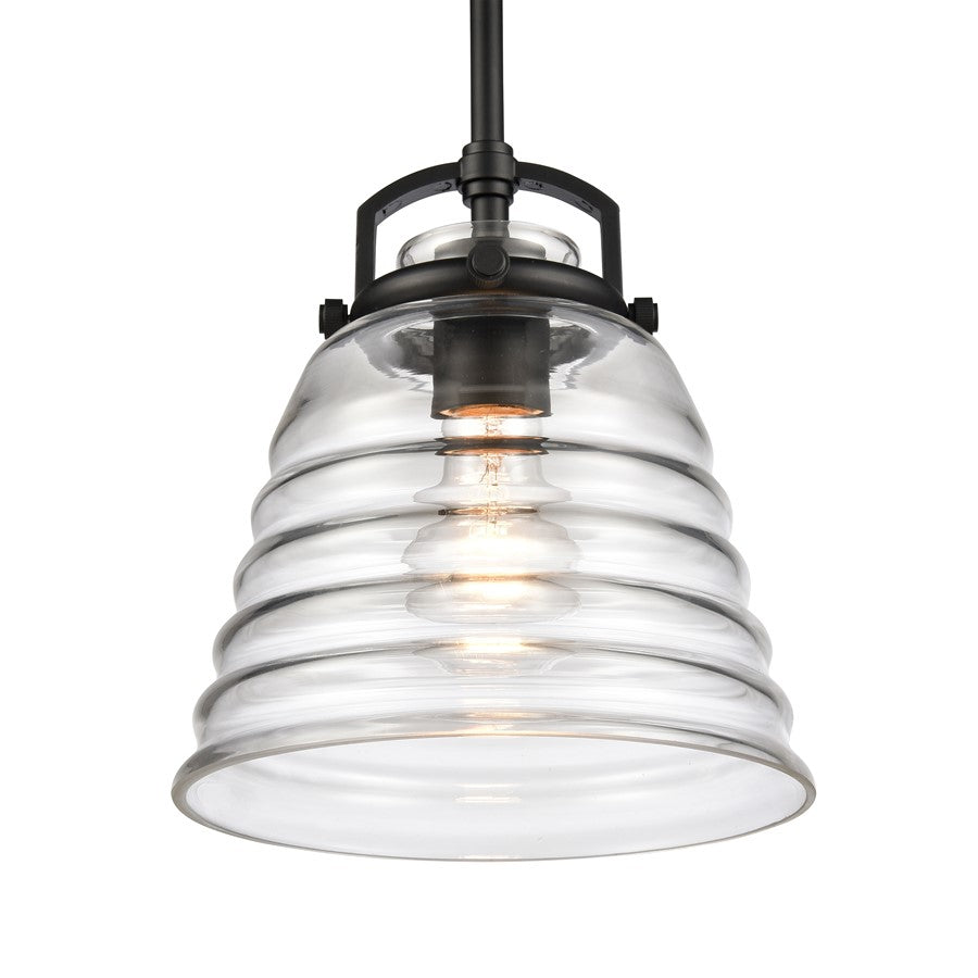 Atlas Lighting Current 8in 1-Light Pendant | Transitional Matte Black and Clear Glass | Kitchen Island & Dining Room | 8 x 8 x 9 in | Model CL11760-BK