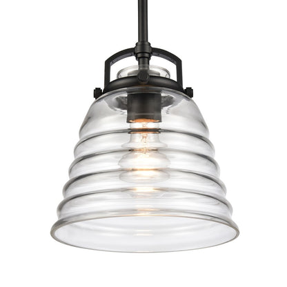 Atlas Lighting Current 8in 1-Light Pendant | Transitional Matte Black and Clear Glass | Kitchen Island & Dining Room | 8 x 8 x 9 in | Model CL11760-BK