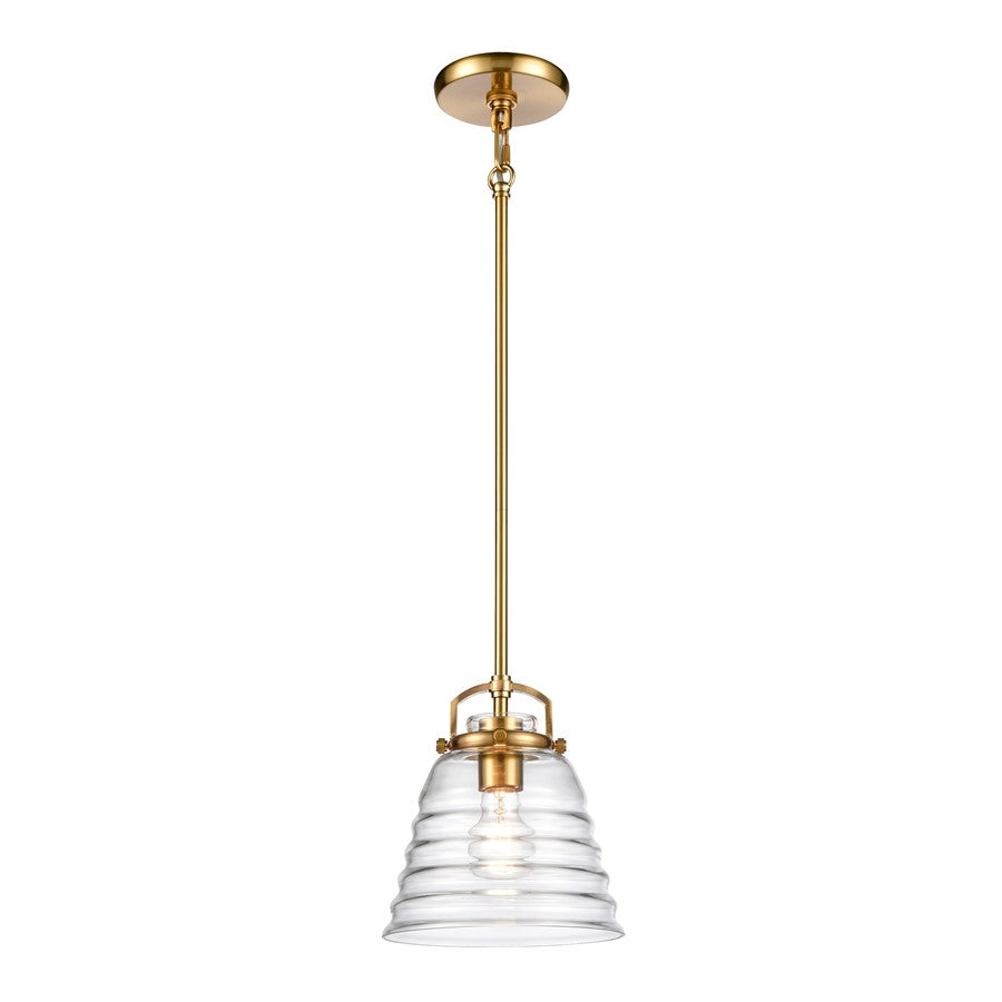 Atlas Lighting Current 8in 1-Light Pendant | Transitional Satin Brass and Clear Glass | Kitchen Island & Dining Room | 8 x 8 x 9 in | Model CL11760-BS