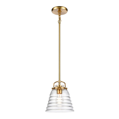 Atlas Lighting Current 8in 1-Light Pendant | Transitional Satin Brass and Clear Glass | Kitchen Island & Dining Room | 8 x 8 x 9 in | Model CL11760-BS