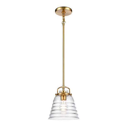 Atlas Lighting Current 8in 1-Light Pendant | Transitional Satin Brass and Clear Glass | Kitchen Island & Dining Room | 8 x 8 x 9 in | Model CL11760-BS