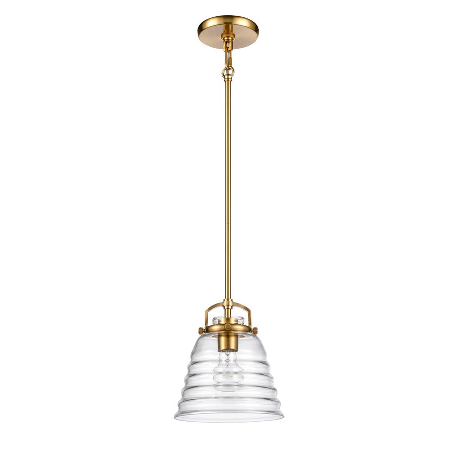 Atlas Lighting Current 8in 1-Light Pendant | Transitional Satin Brass and Clear Glass | Kitchen Island & Dining Room | 8 x 8 x 9 in | Model CL11760-BS