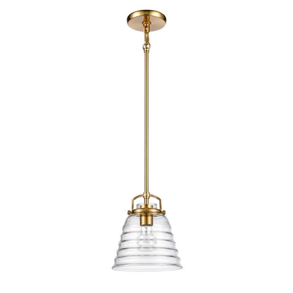 Atlas Lighting Current 8in 1-Light Pendant | Transitional Satin Brass and Clear Glass | Kitchen Island & Dining Room | 8 x 8 x 9 in | Model CL11760-BS