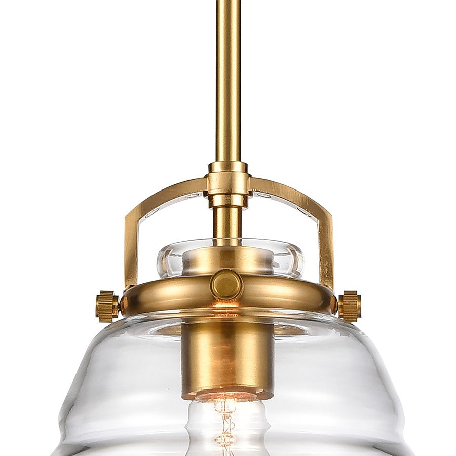 Atlas Lighting Current 8in 1-Light Pendant | Transitional Satin Brass and Clear Glass | Kitchen Island & Dining Room | 8 x 8 x 9 in | Model CL11760-BS