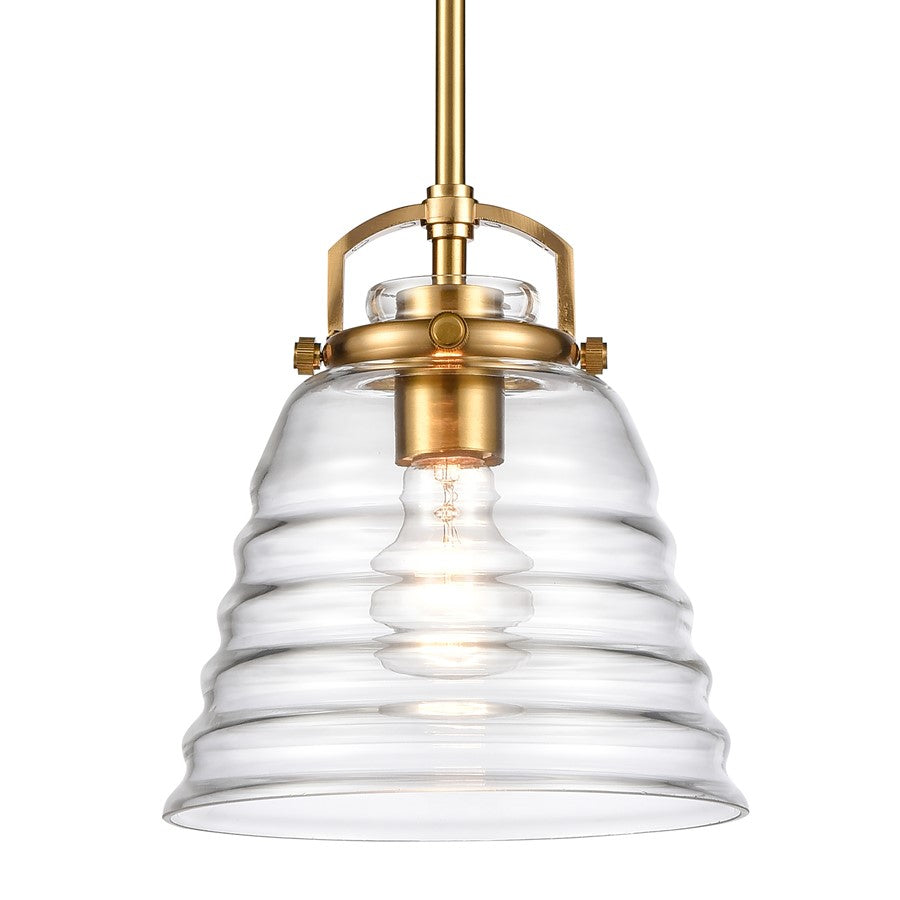 Atlas Lighting Current 8in 1-Light Pendant | Transitional Satin Brass and Clear Glass | Kitchen Island & Dining Room | 8 x 8 x 9 in | Model CL11760-BS