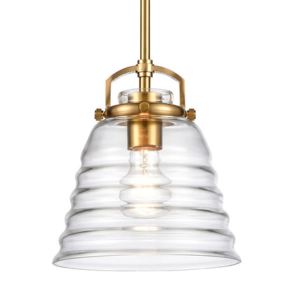 Atlas Lighting Current 8in 1-Light Pendant | Transitional Satin Brass and Clear Glass | Kitchen Island & Dining Room | 8 x 8 x 9 in | Model CL11760-BS