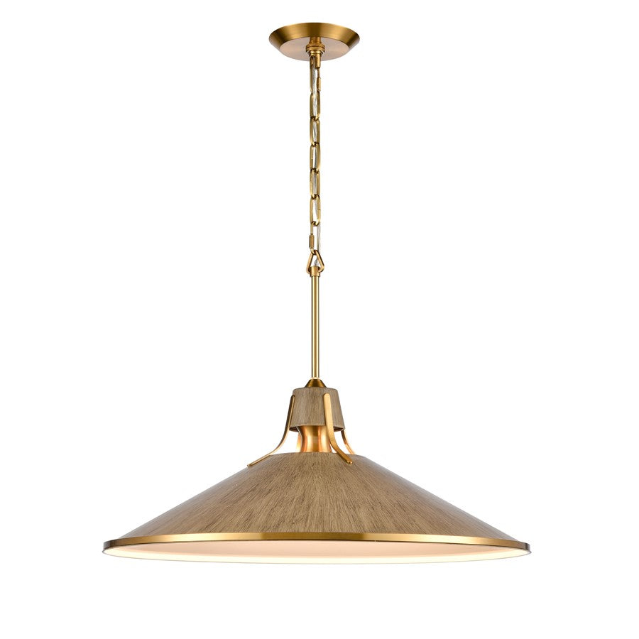 Atlas Lighting Danique 24in 1-Light Pendant | Modern Satin Brass and Corkwood Metal | Kitchen Island & Dining Room | Model CL11762-BS