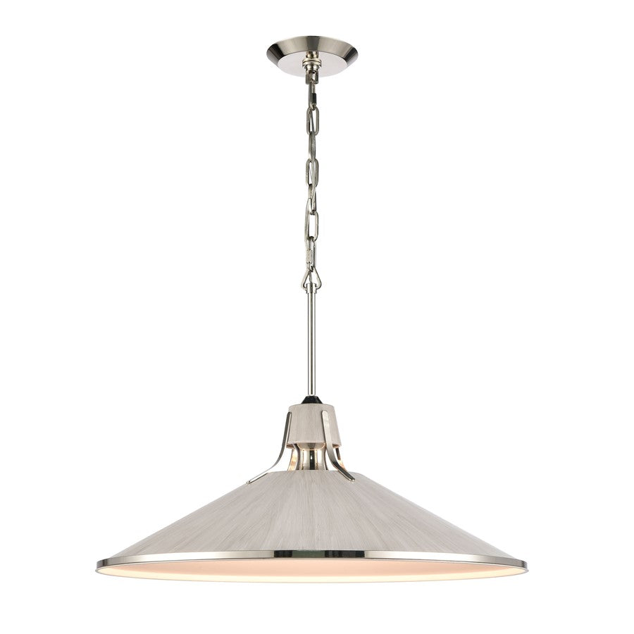 Atlas Lighting Danique 24in 1-Light Pendant | Polished Nickel and Sunbleached Oak Natural Metal | Kitchen Island & Dining Room | Model CL11762-NK