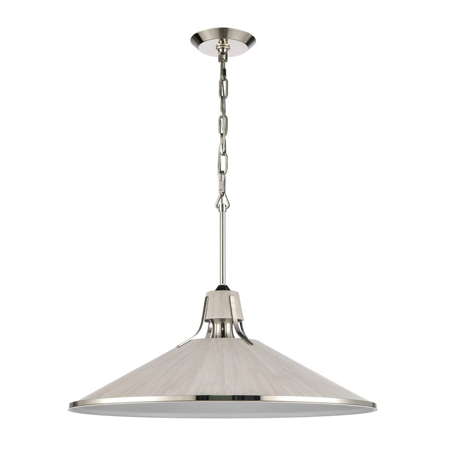 Atlas Lighting Danique 24in 1-Light Pendant | Polished Nickel and Sunbleached Oak Natural Metal | Kitchen Island & Dining Room | Model CL11762-NK