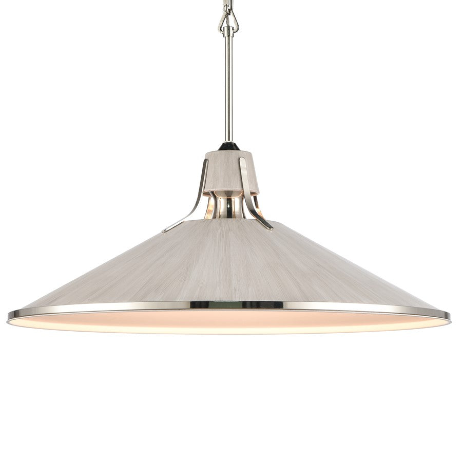 Atlas Lighting Danique 24in 1-Light Pendant | Polished Nickel and Sunbleached Oak Natural Metal | Kitchen Island & Dining Room | Model CL11762-NK