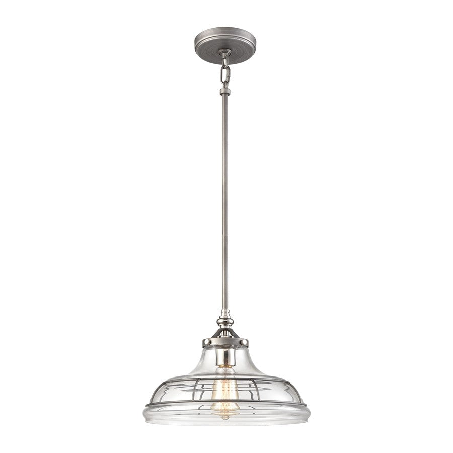 Atlas Lighting Dunkirk 13in 1-Light Pendant | Weathered Zinc and Polished Nickel Clear Glass | Entryway & Dining Room | Model CL11765-GY