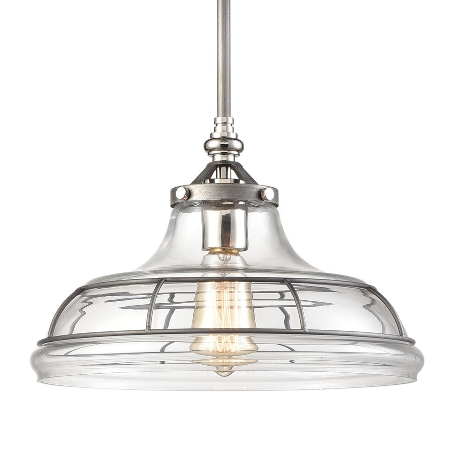 Atlas Lighting Dunkirk 13in 1-Light Pendant | Weathered Zinc and Polished Nickel Clear Glass | Entryway & Dining Room | Model CL11765-GY
