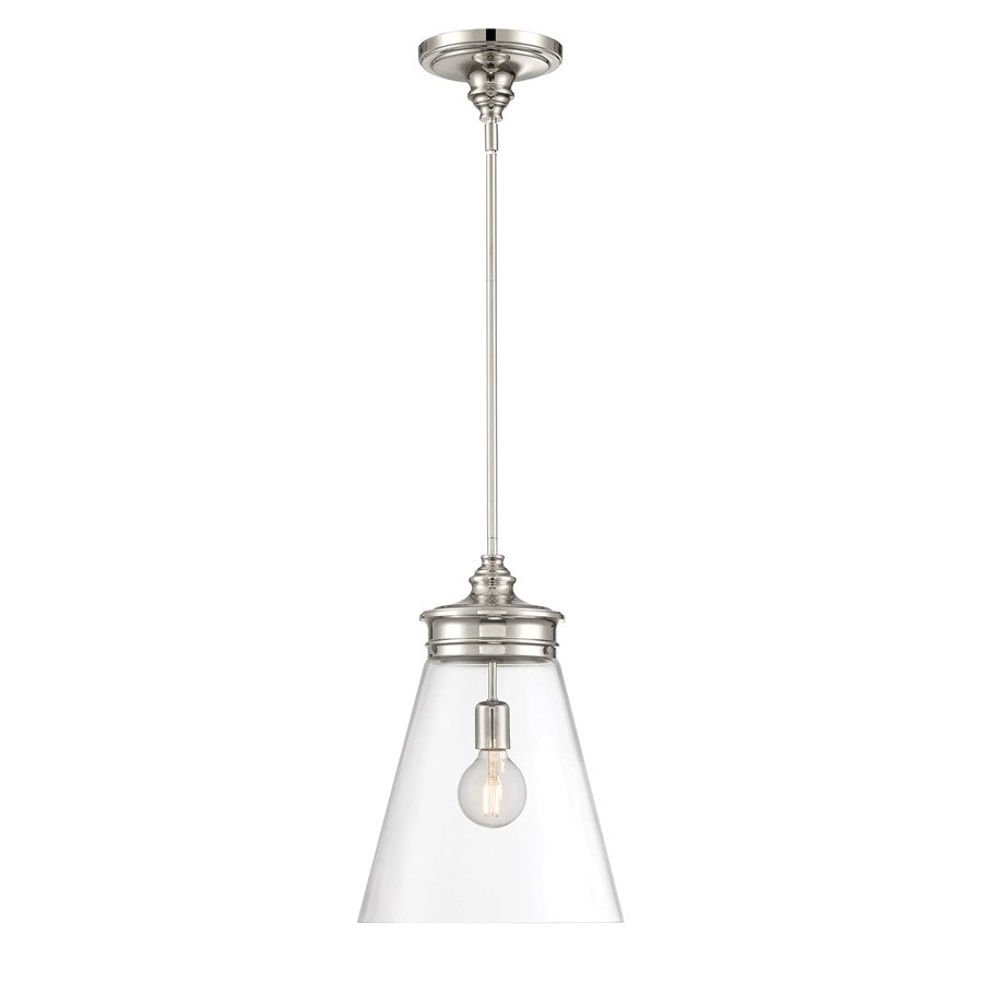 Atlas Lighting Emma 12in 1-Light Pendant | Traditional Polished Nickel and Clear Glass | Dining Room & Entryway | 12 x 12 x 18 in | Model CL11768-NK