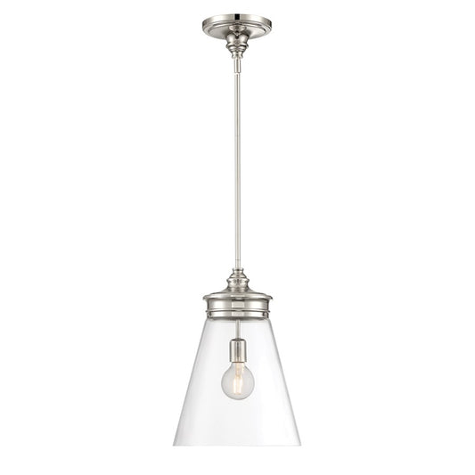 Atlas Lighting Emma 12in 1-Light Pendant | Traditional Polished Nickel and Clear Glass | Dining Room & Entryway | 12 x 12 x 18 in | Model CL11768-NK
